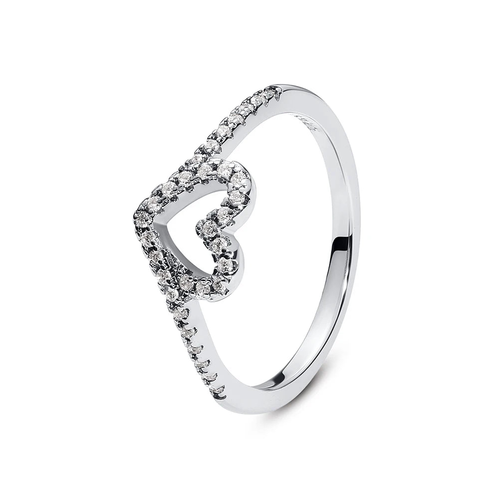 925 Sterling Silver Rings For Women Original Crown Love Heart Wishbone Engagement Wedding Rose Gold Crystal Ring Luxury Jewelry