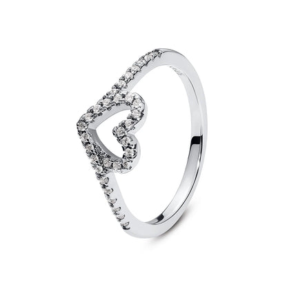 925 Sterling Silver Rings For Women Original Crown Love Heart Wishbone Engagement Wedding Rose Gold Crystal Ring Luxury Jewelry