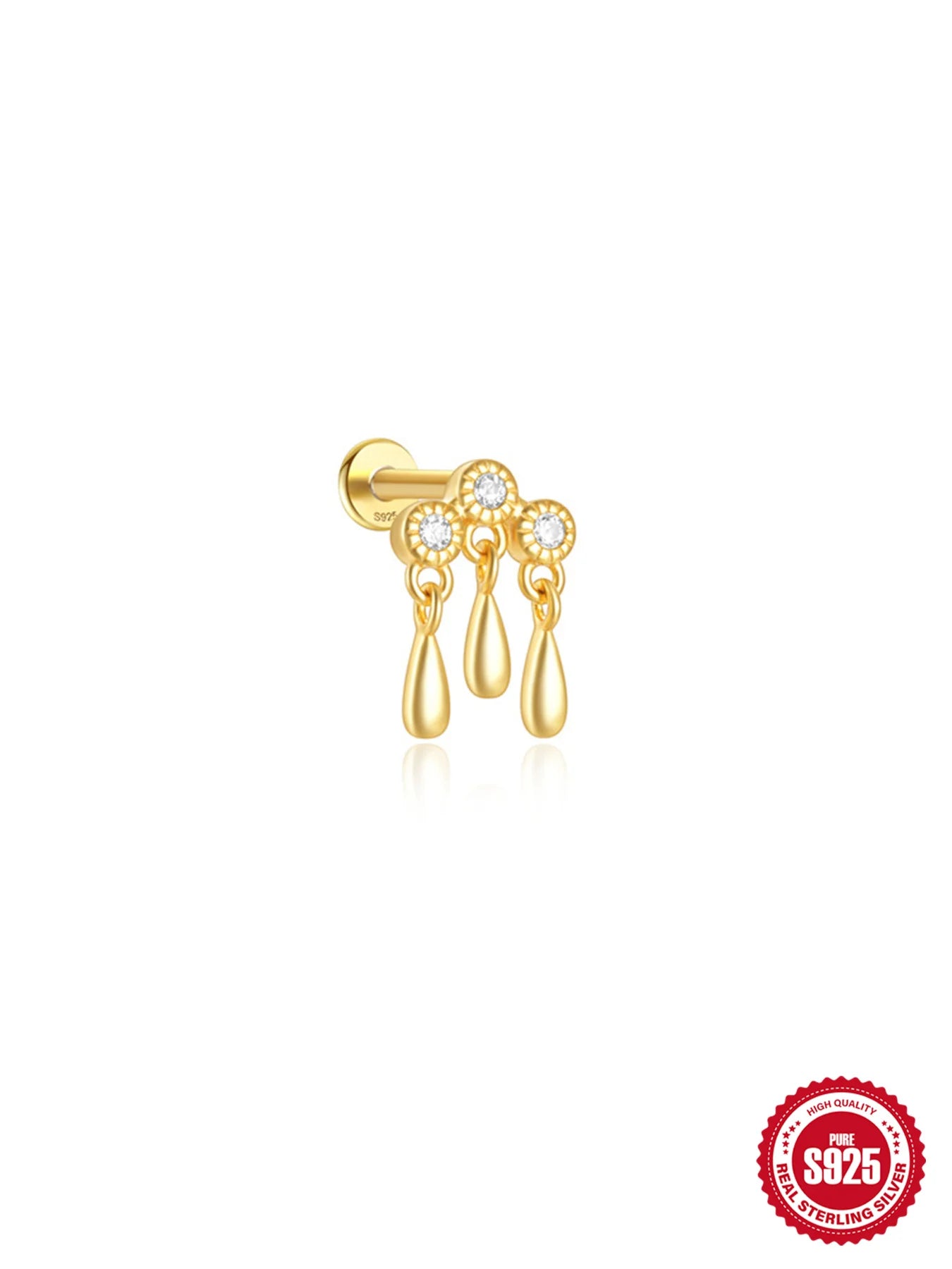 1PC Four Pointed Star Moon Tassel Lotus Cartilage Spiral Puncture 925 Sterling Silver Stud Earrings For Women