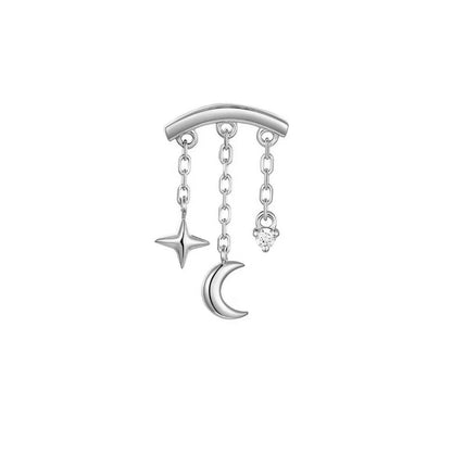 1PC Four Pointed Star Moon Tassel Lotus Cartilage Spiral Puncture 925 Sterling Silver Stud Earrings For Women