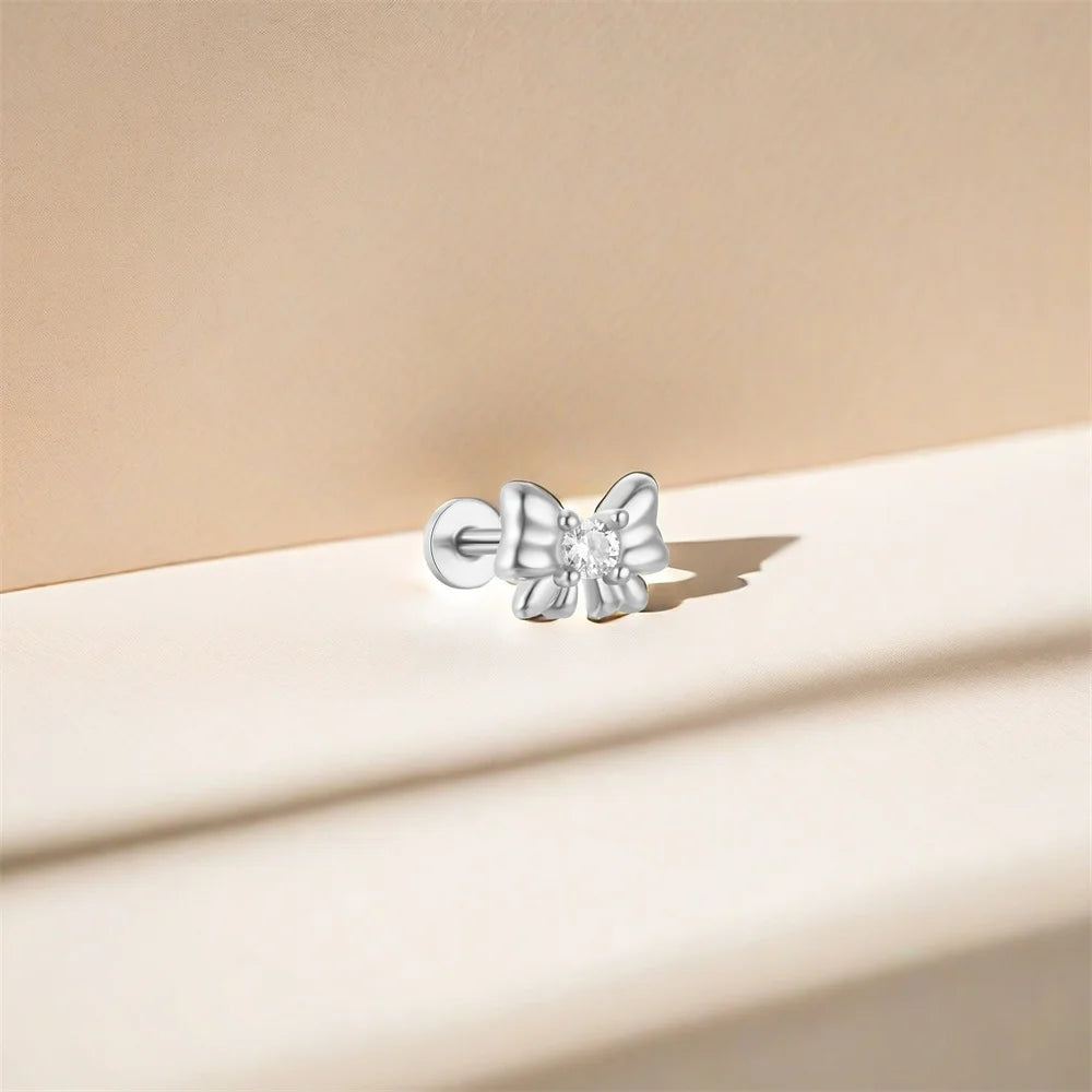 AIDE Heart Round Ball Flat Helix Piercing Earring 925 Sterling Silver Ear Studs Geometric Zircon Exquisite Trinket Studs Aretes