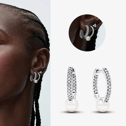 Authentic 925 Sterling Silver Heart Hoop Earring Sparkling Original Earring Women Gift