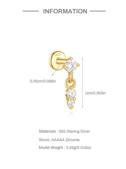 1PC Four Pointed Star Moon Tassel Lotus Cartilage Spiral Puncture 925 Sterling Silver Stud Earrings For Women