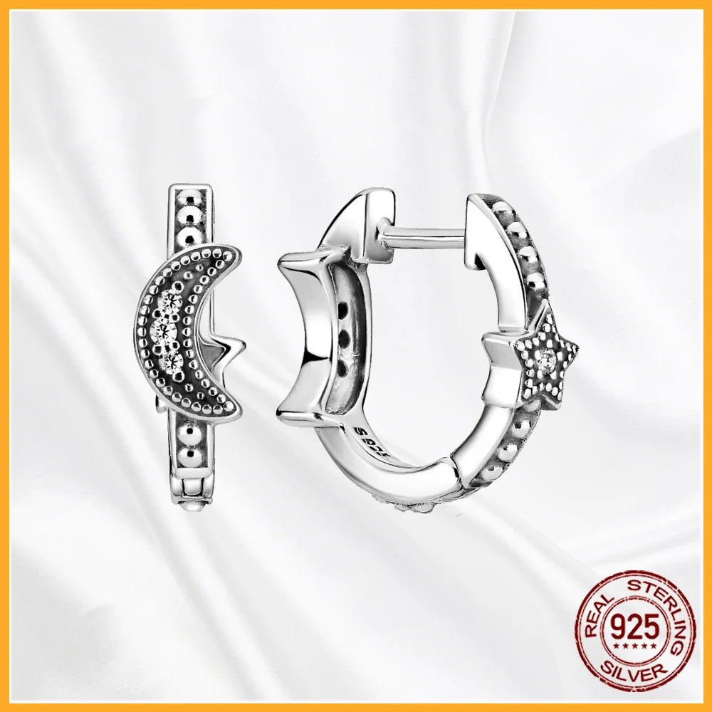 Authentic 925 Sterling Silver Heart Hoop Earring Sparkling Original Earring Women Gift