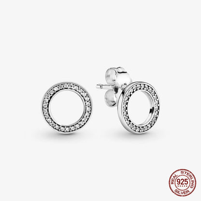 Authentic 925 Sterling Silver Heart Hoop Earring Sparkling Original Earring Women Gift