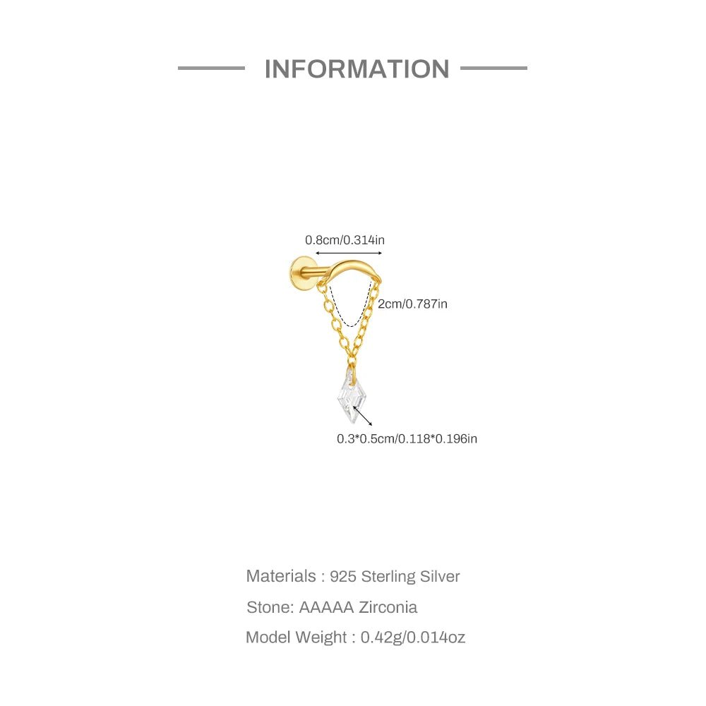 1PC Four Pointed Star Moon Tassel Lotus Cartilage Spiral Puncture 925 Sterling Silver Stud Earrings For Women