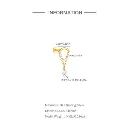 1PC Four Pointed Star Moon Tassel Lotus Cartilage Spiral Puncture 925 Sterling Silver Stud Earrings For Women