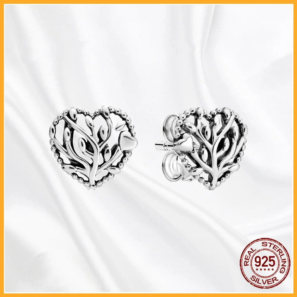 Authentic 925 Sterling Silver Heart Hoop Earring Sparkling Original Earring Women Gift