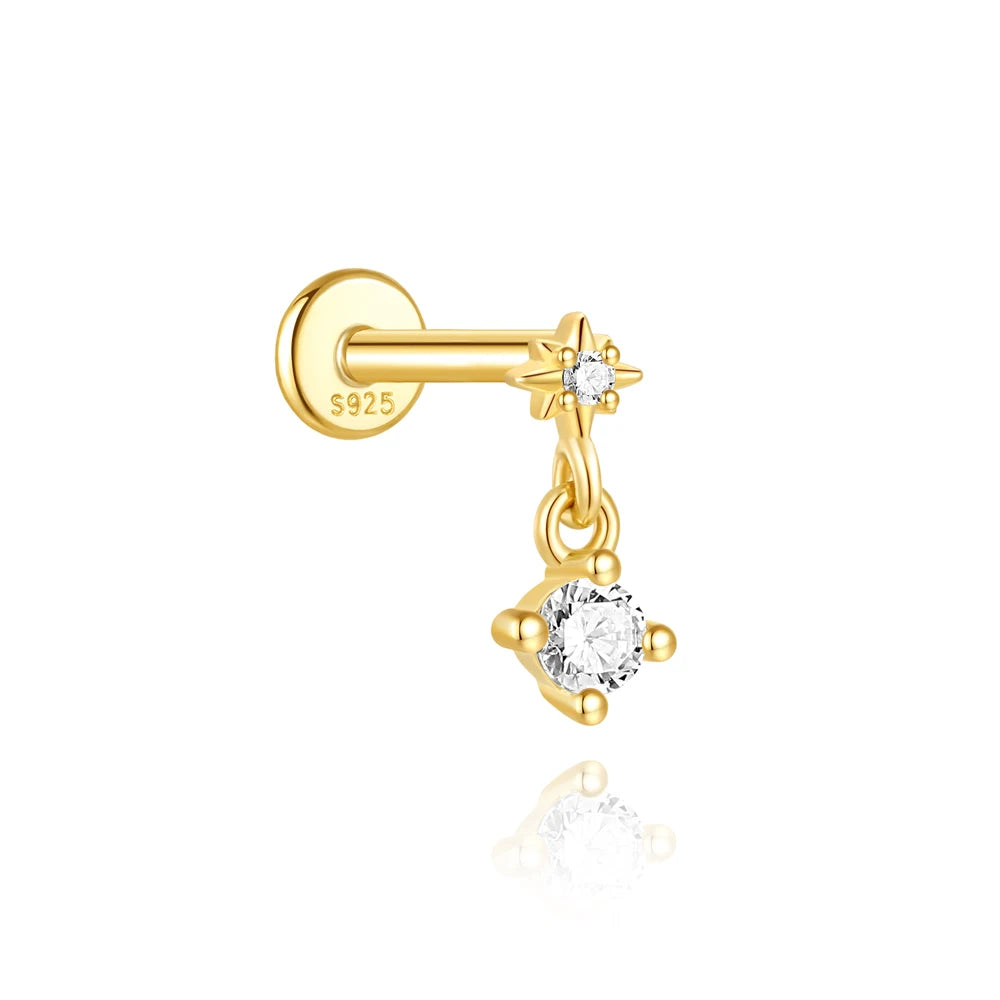 AIDE Heart Round Ball Flat Helix Piercing Earring 925 Sterling Silver Ear Studs Geometric Zircon Exquisite Trinket Studs Aretes