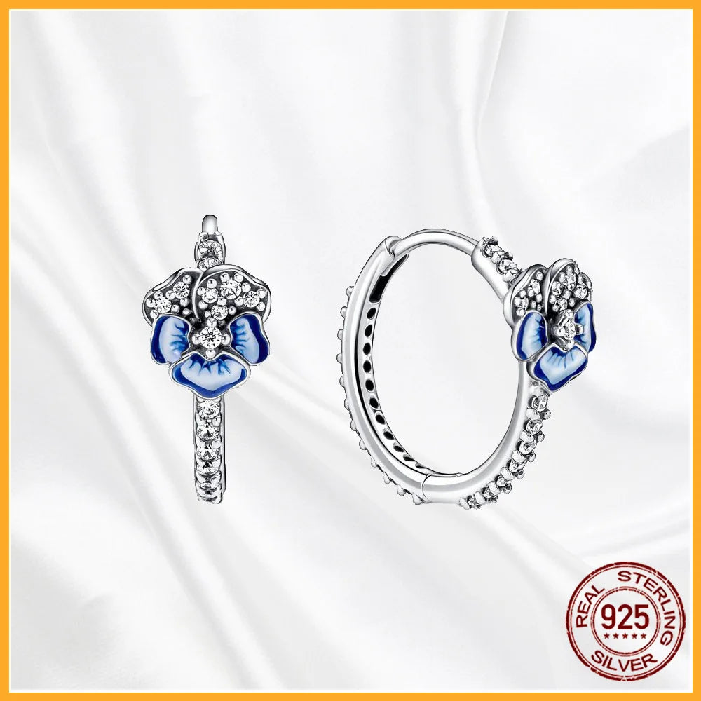 Authentic 925 Sterling Silver Heart Hoop Earring Sparkling Original Earring Women Gift