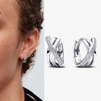 Authentic 925 Sterling Silver Heart Hoop Earring Sparkling Original Earring Women Gift