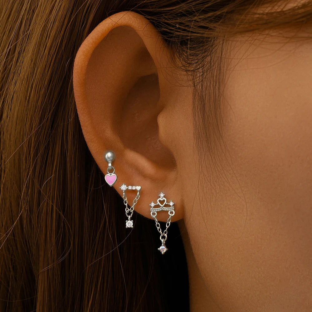 AIDE Heart Round Ball Flat Helix Piercing Earring 925 Sterling Silver Ear Studs Geometric Zircon Exquisite Trinket Studs Aretes