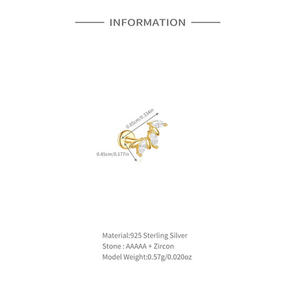 1PC Four Pointed Star Moon Tassel Lotus Cartilage Spiral Puncture 925 Sterling Silver Stud Earrings For Women