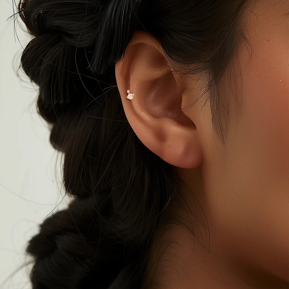 AIDE Heart Round Ball Flat Helix Piercing Earring 925 Sterling Silver Ear Studs Geometric Zircon Exquisite Trinket Studs Aretes