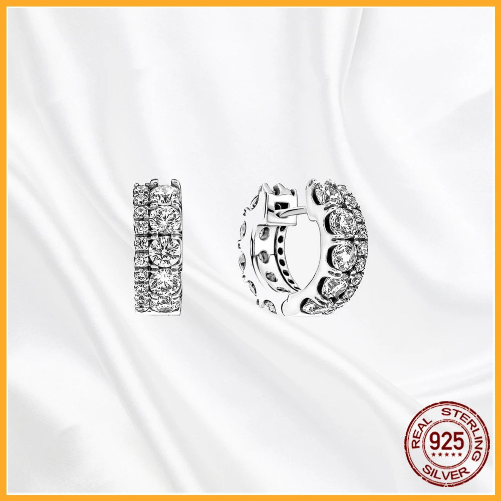 Authentic 925 Sterling Silver Heart Hoop Earring Sparkling Original Earring Women Gift