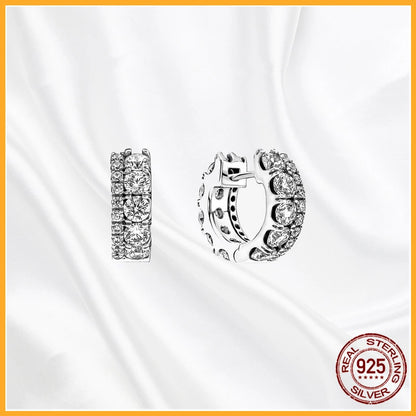 Authentic 925 Sterling Silver Heart Hoop Earring Sparkling Original Earring Women Gift