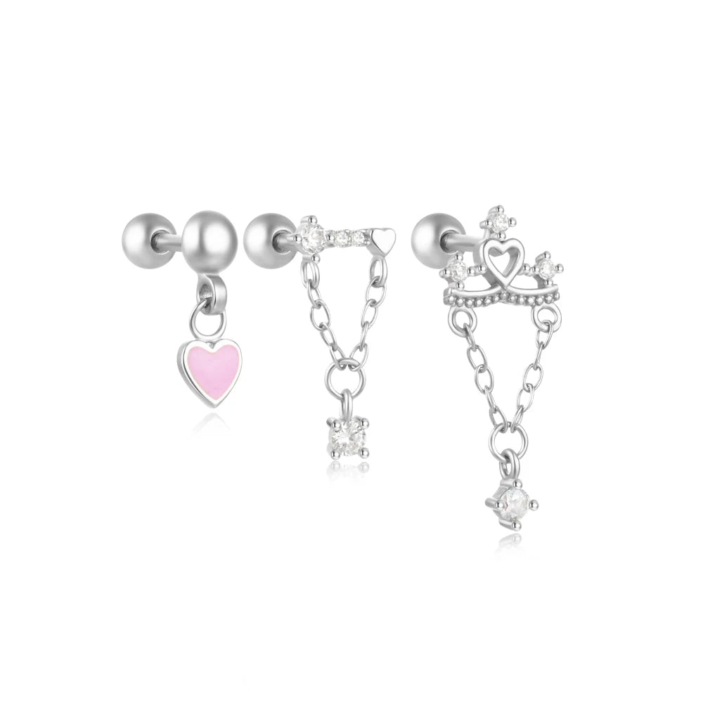 AIDE Heart Round Ball Flat Helix Piercing Earring 925 Sterling Silver Ear Studs Geometric Zircon Exquisite Trinket Studs Aretes