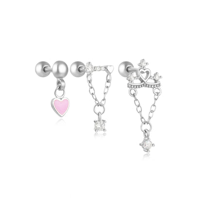 AIDE Heart Round Ball Flat Helix Piercing Earring 925 Sterling Silver Ear Studs Geometric Zircon Exquisite Trinket Studs Aretes