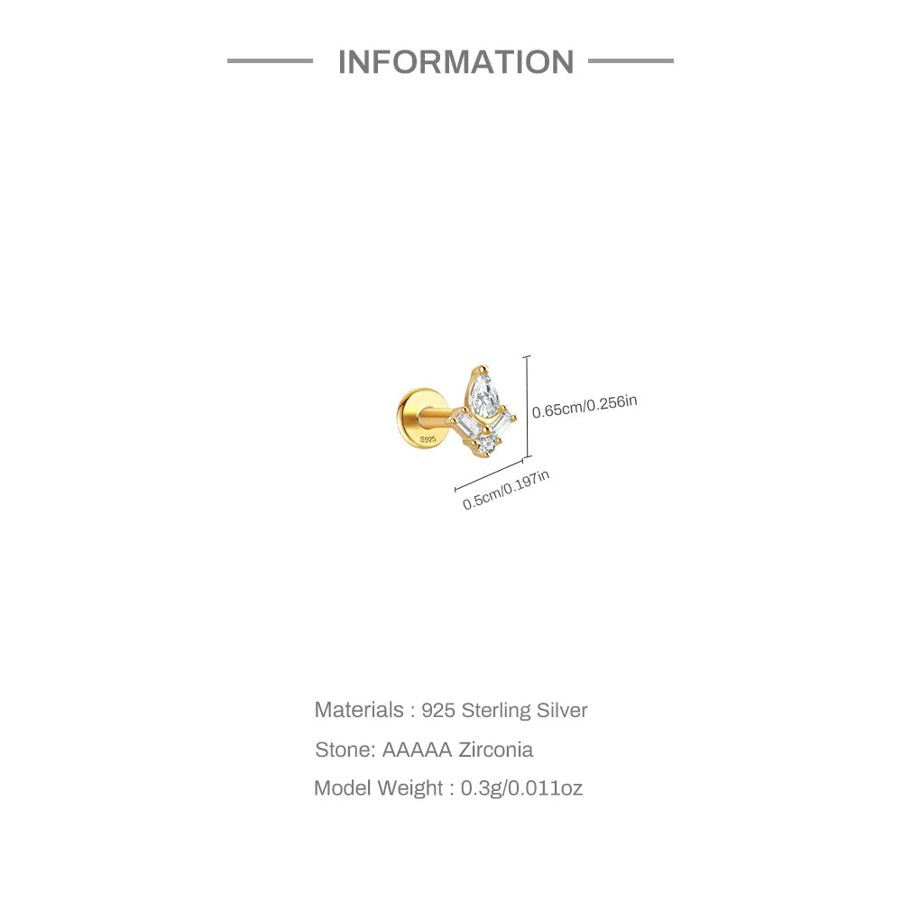 1PC Four Pointed Star Moon Tassel Lotus Cartilage Spiral Puncture 925 Sterling Silver Stud Earrings For Women