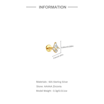 1PC Four Pointed Star Moon Tassel Lotus Cartilage Spiral Puncture 925 Sterling Silver Stud Earrings For Women