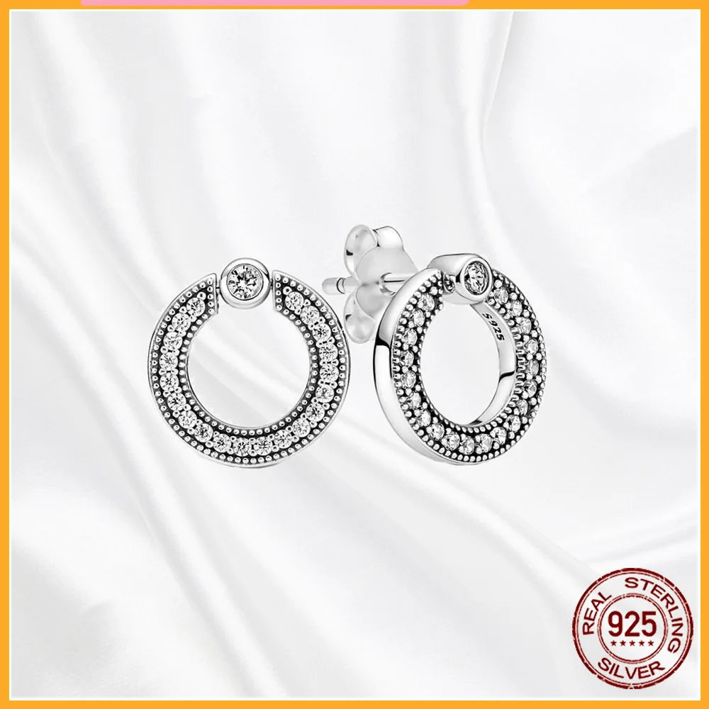 Authentic 925 Sterling Silver Heart Hoop Earring Sparkling Original Earring Women Gift