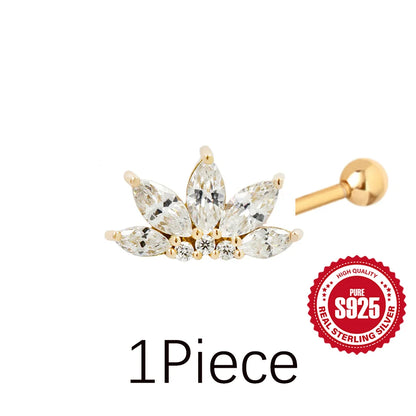 AIDE Heart Round Ball Flat Helix Piercing Earring 925 Sterling Silver Ear Studs Geometric Zircon Exquisite Trinket Studs Aretes