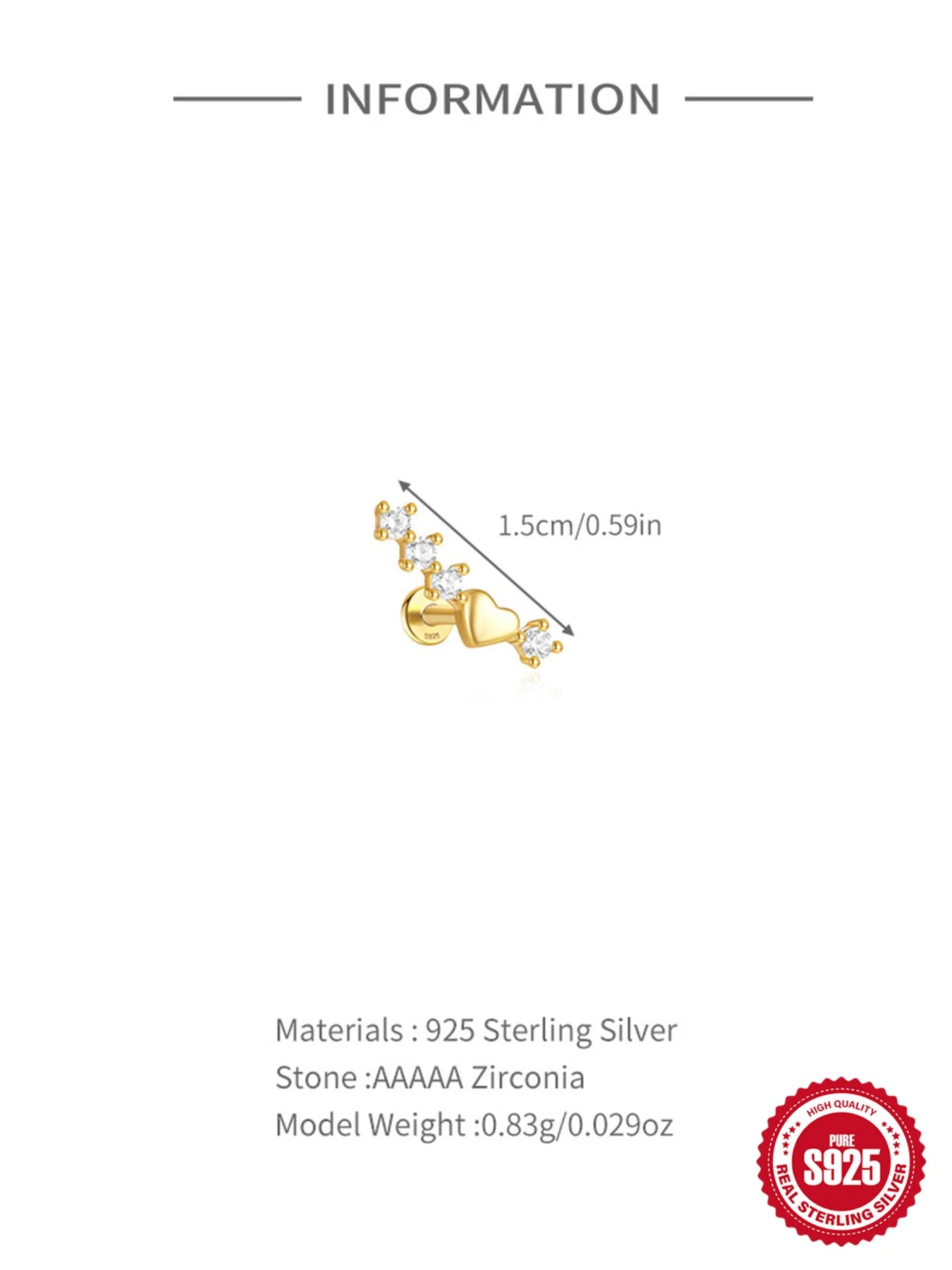 1PC Four Pointed Star Moon Tassel Lotus Cartilage Spiral Puncture 925 Sterling Silver Stud Earrings For Women