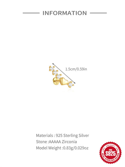 1PC Four Pointed Star Moon Tassel Lotus Cartilage Spiral Puncture 925 Sterling Silver Stud Earrings For Women