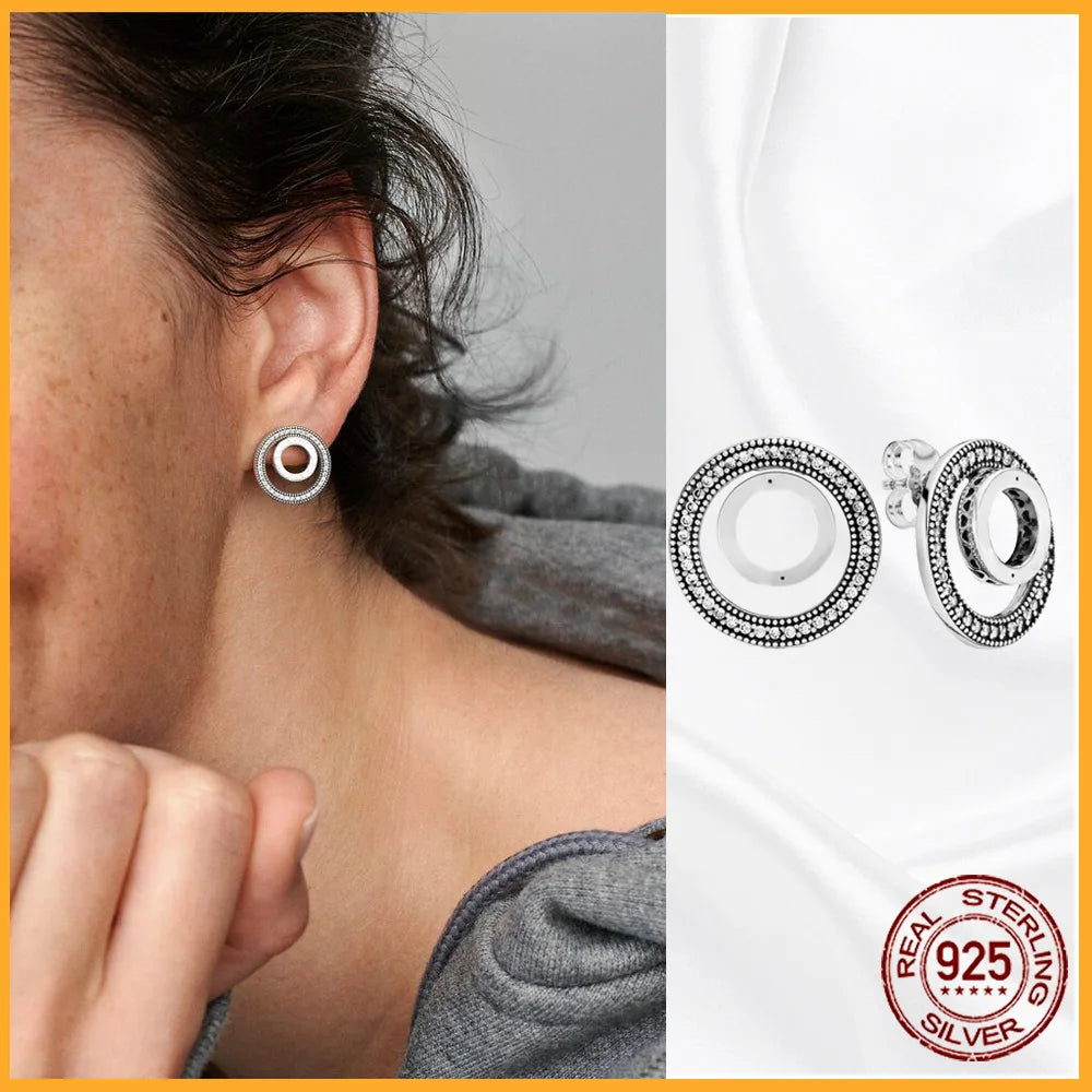 Authentic 925 Sterling Silver Heart Hoop Earring Sparkling Original Earring Women Gift