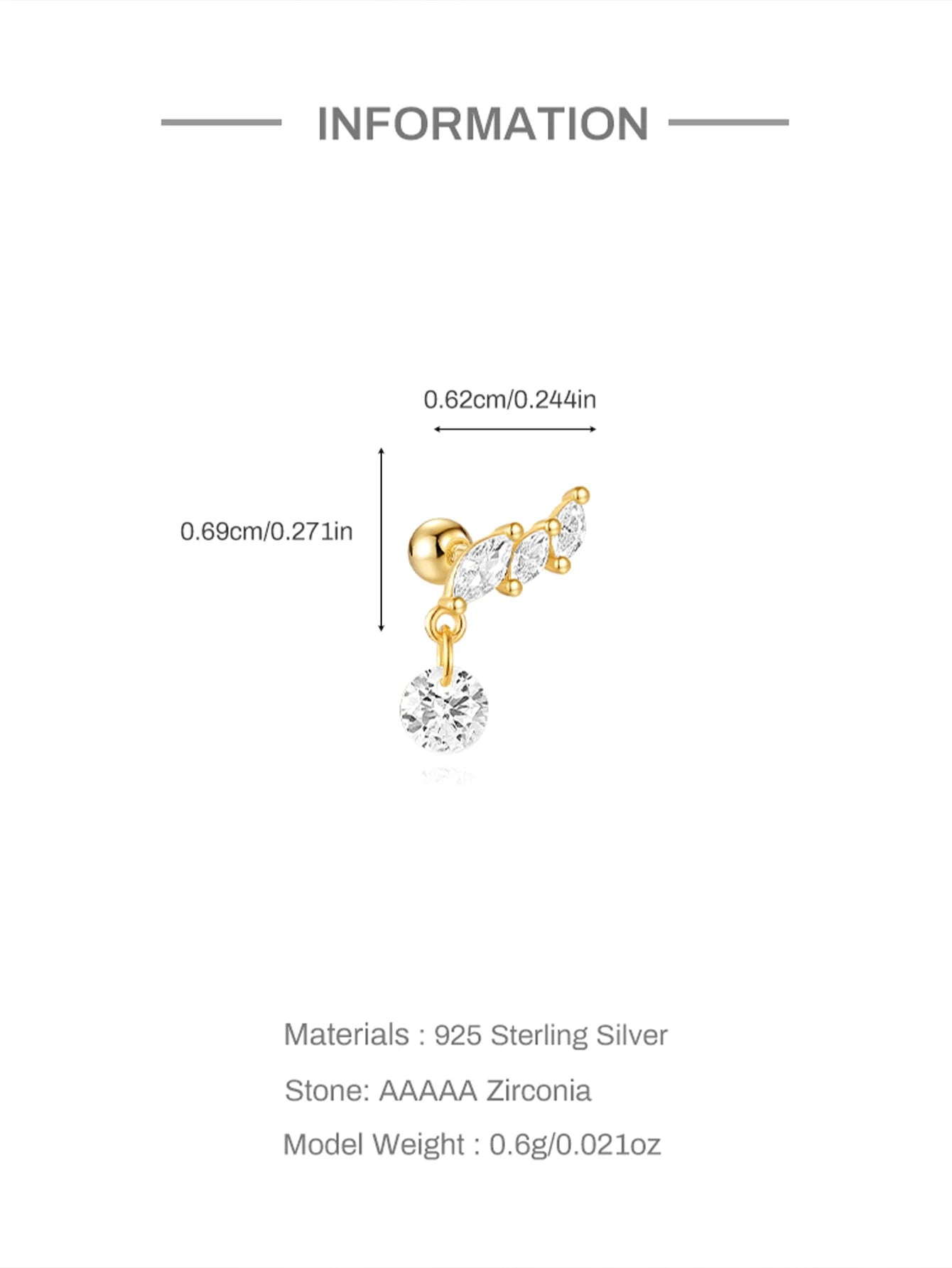 1PC Four Pointed Star Moon Tassel Lotus Cartilage Spiral Puncture 925 Sterling Silver Stud Earrings For Women