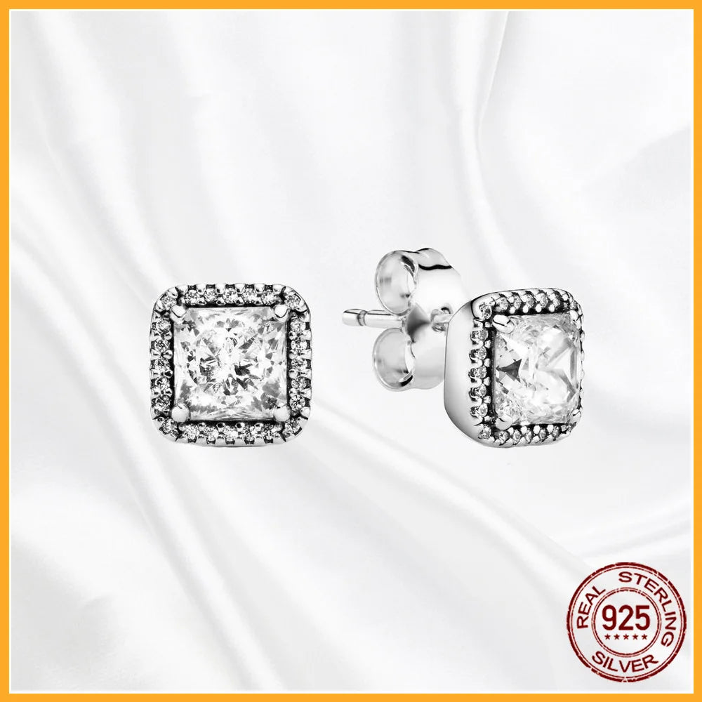 Authentic 925 Sterling Silver Heart Hoop Earring Sparkling Original Earring Women Gift