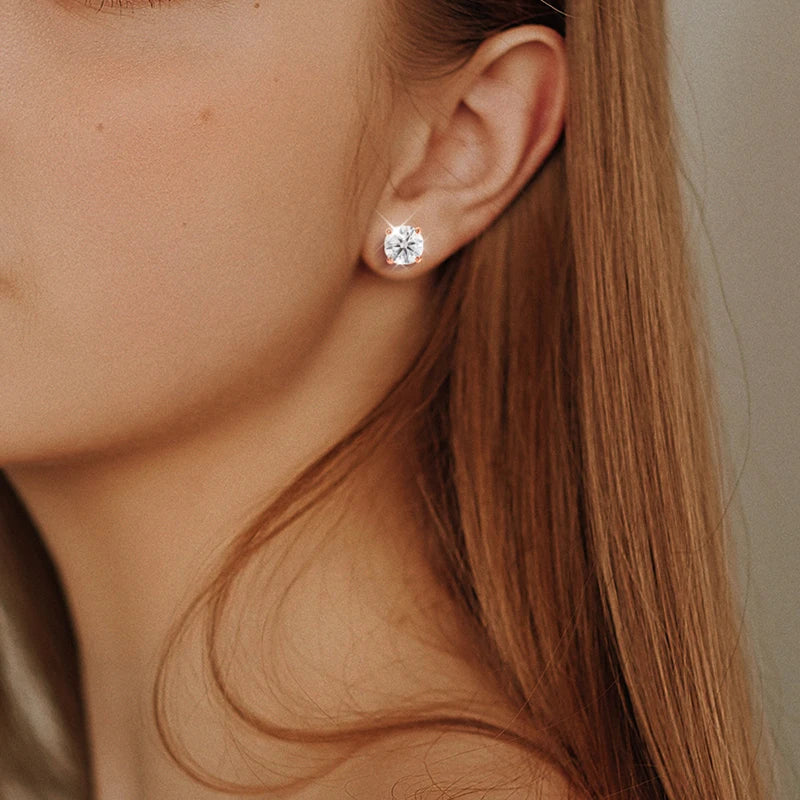 Smyoue 0.2-3CT Rose Gold Color Moissanite Stud Earrings for Women Sparkling Classic Wedding Lab Diamond Earring Pure 925 Silver