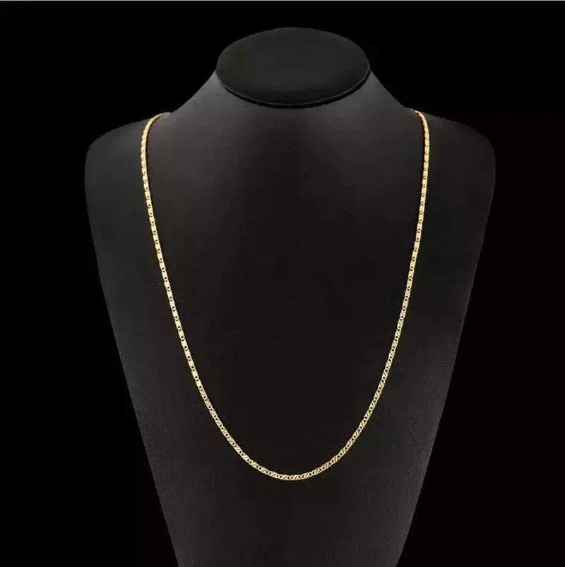 18k Gold Necklace 2MM 16/18/20/22/24/26/28/30 Inch Side Chain Necklace For Women Men Jewelry 925 Silver Necklace