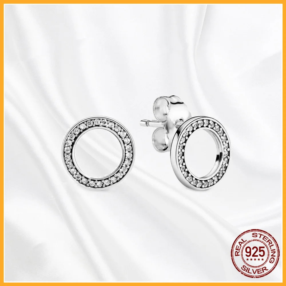 Authentic 925 Sterling Silver Heart Hoop Earring Sparkling Original Earring Women Gift