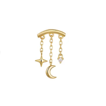 1PC Four Pointed Star Moon Tassel Lotus Cartilage Spiral Puncture 925 Sterling Silver Stud Earrings For Women