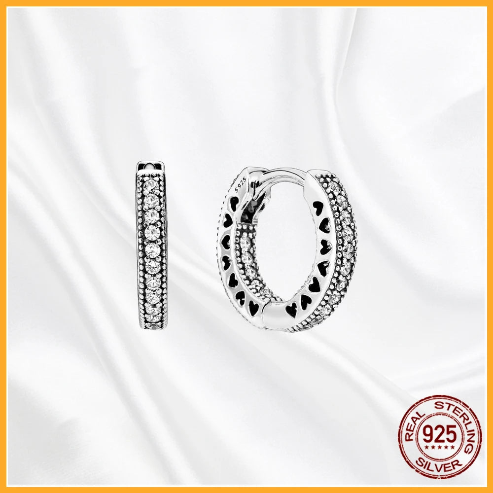 Authentic 925 Sterling Silver Heart Hoop Earring Sparkling Original Earring Women Gift