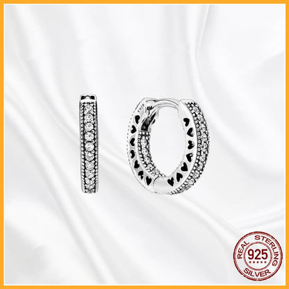 Authentic 925 Sterling Silver Heart Hoop Earring Sparkling Original Earring Women Gift