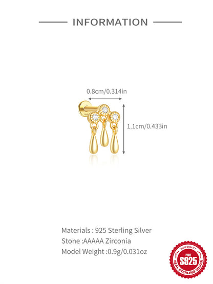 1PC Four Pointed Star Moon Tassel Lotus Cartilage Spiral Puncture 925 Sterling Silver Stud Earrings For Women