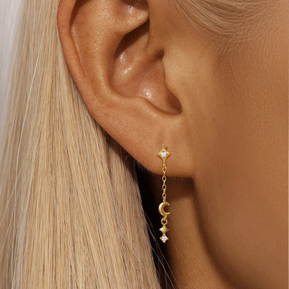 1PC Four Pointed Star Moon Tassel Lotus Cartilage Spiral Puncture 925 Sterling Silver Stud Earrings For Women