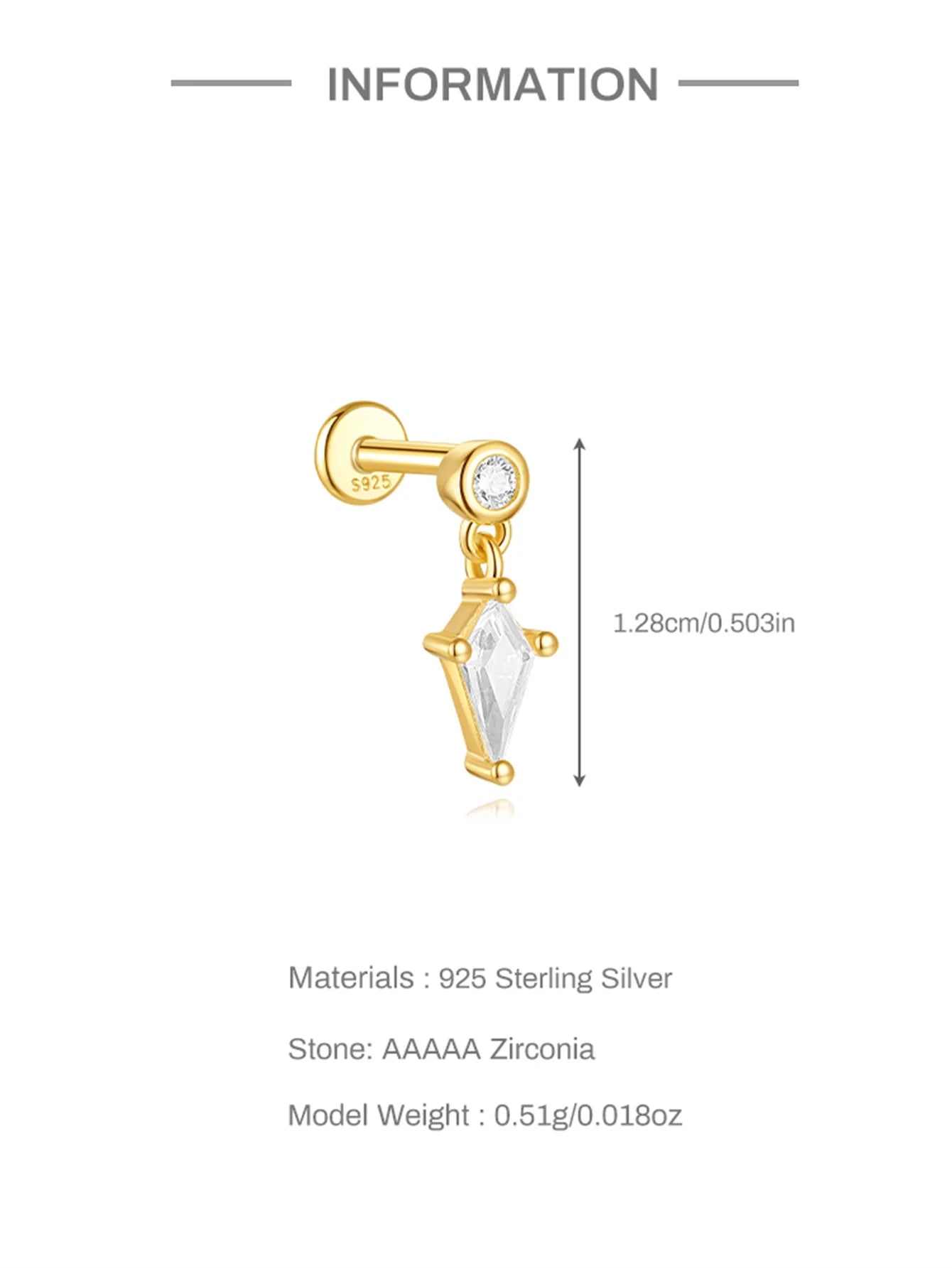 1PC Four Pointed Star Moon Tassel Lotus Cartilage Spiral Puncture 925 Sterling Silver Stud Earrings For Women