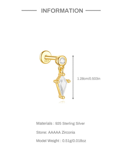 1PC Four Pointed Star Moon Tassel Lotus Cartilage Spiral Puncture 925 Sterling Silver Stud Earrings For Women