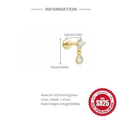 1PC Four Pointed Star Moon Tassel Lotus Cartilage Spiral Puncture 925 Sterling Silver Stud Earrings For Women