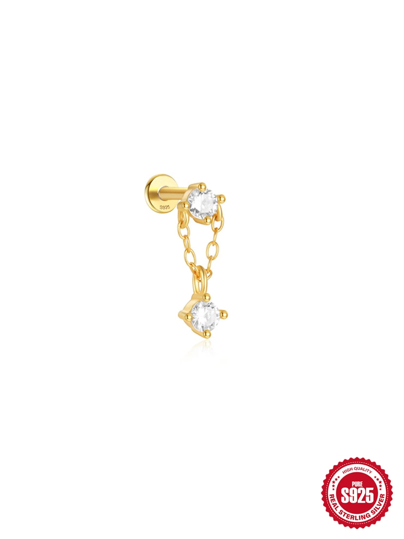 1PC Four Pointed Star Moon Tassel Lotus Cartilage Spiral Puncture 925 Sterling Silver Stud Earrings For Women