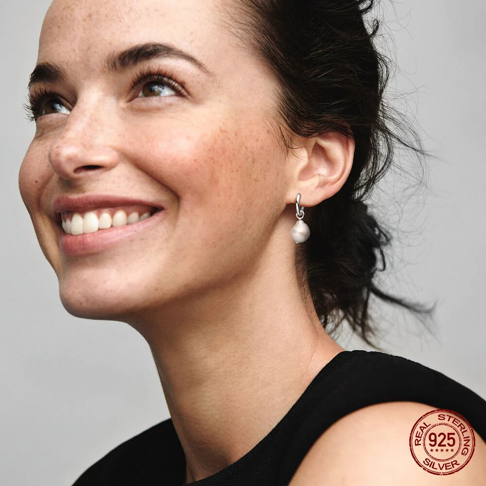 Authentic 925 Sterling Silver Heart Hoop Earring Sparkling Original Earring Women Gift