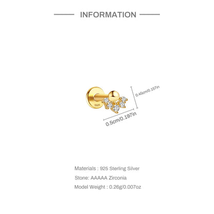 1PC Four Pointed Star Moon Tassel Lotus Cartilage Spiral Puncture 925 Sterling Silver Stud Earrings For Women