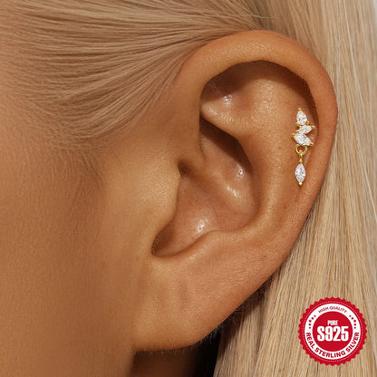 1PC Four Pointed Star Moon Tassel Lotus Cartilage Spiral Puncture 925 Sterling Silver Stud Earrings For Women