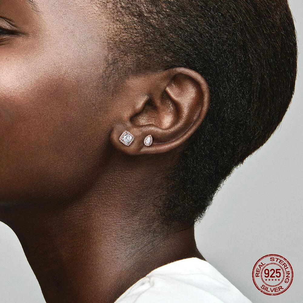 Authentic 925 Sterling Silver Heart Hoop Earring Sparkling Original Earring Women Gift