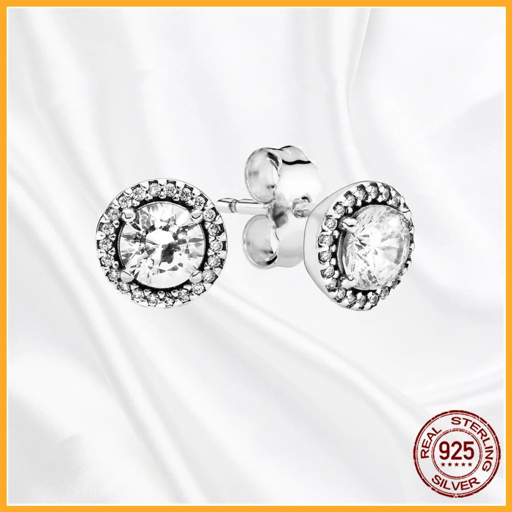 Authentic 925 Sterling Silver Heart Hoop Earring Sparkling Original Earring Women Gift