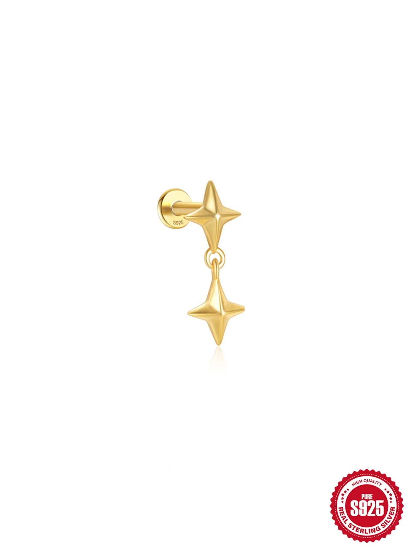 1PC Four Pointed Star Moon Tassel Lotus Cartilage Spiral Puncture 925 Sterling Silver Stud Earrings For Women