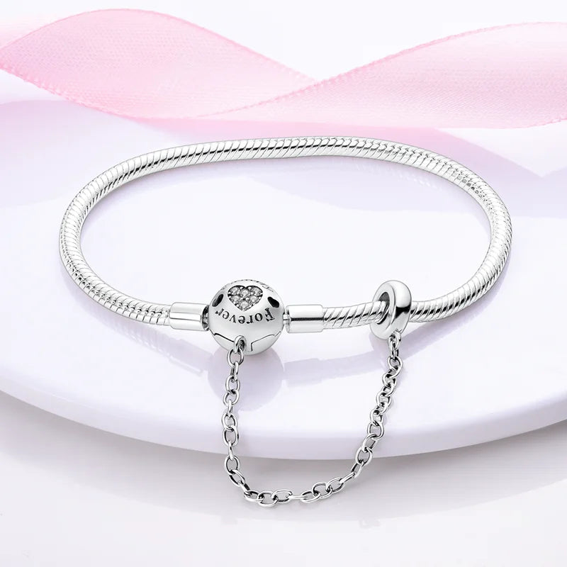 925 Sterling Silver Bracelets 17-20CM Original Leaf Clover Butterfly Heart Bracelet Fit DIY Charms Beads Fashion Women Jewelry